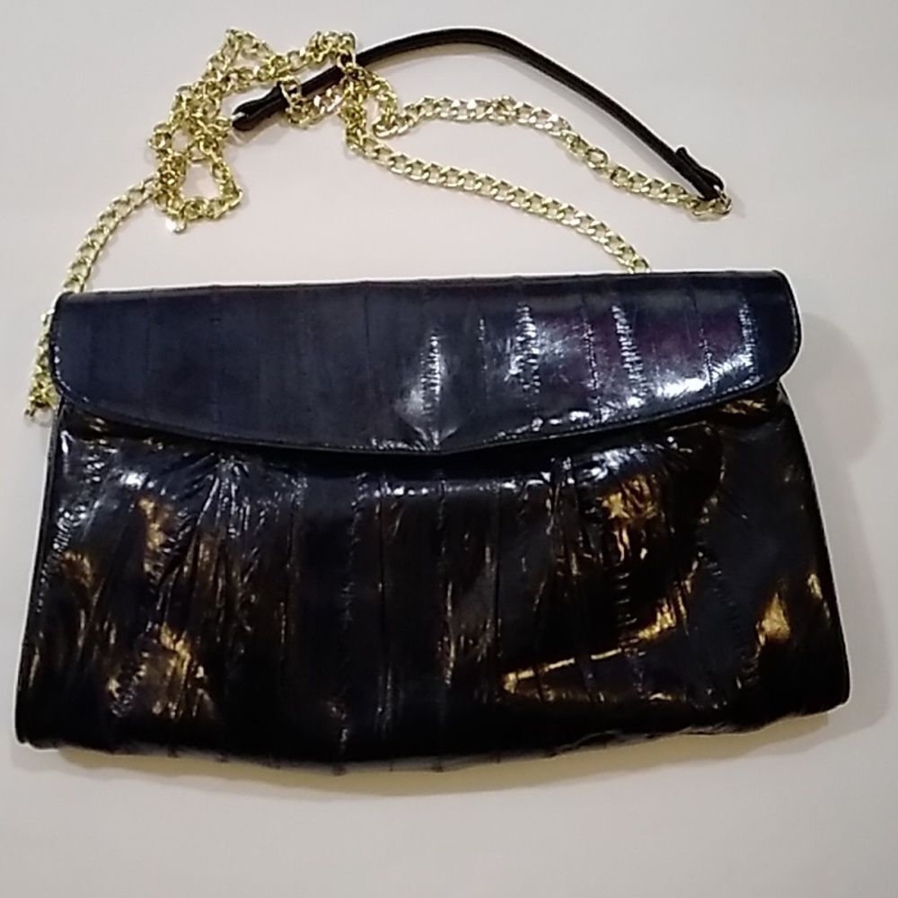 VINTAGE GENUINE LEATHER EEL SKIN WOMEN'S CROSSBODY AND HANDBAG ACCESSORIES DARK
